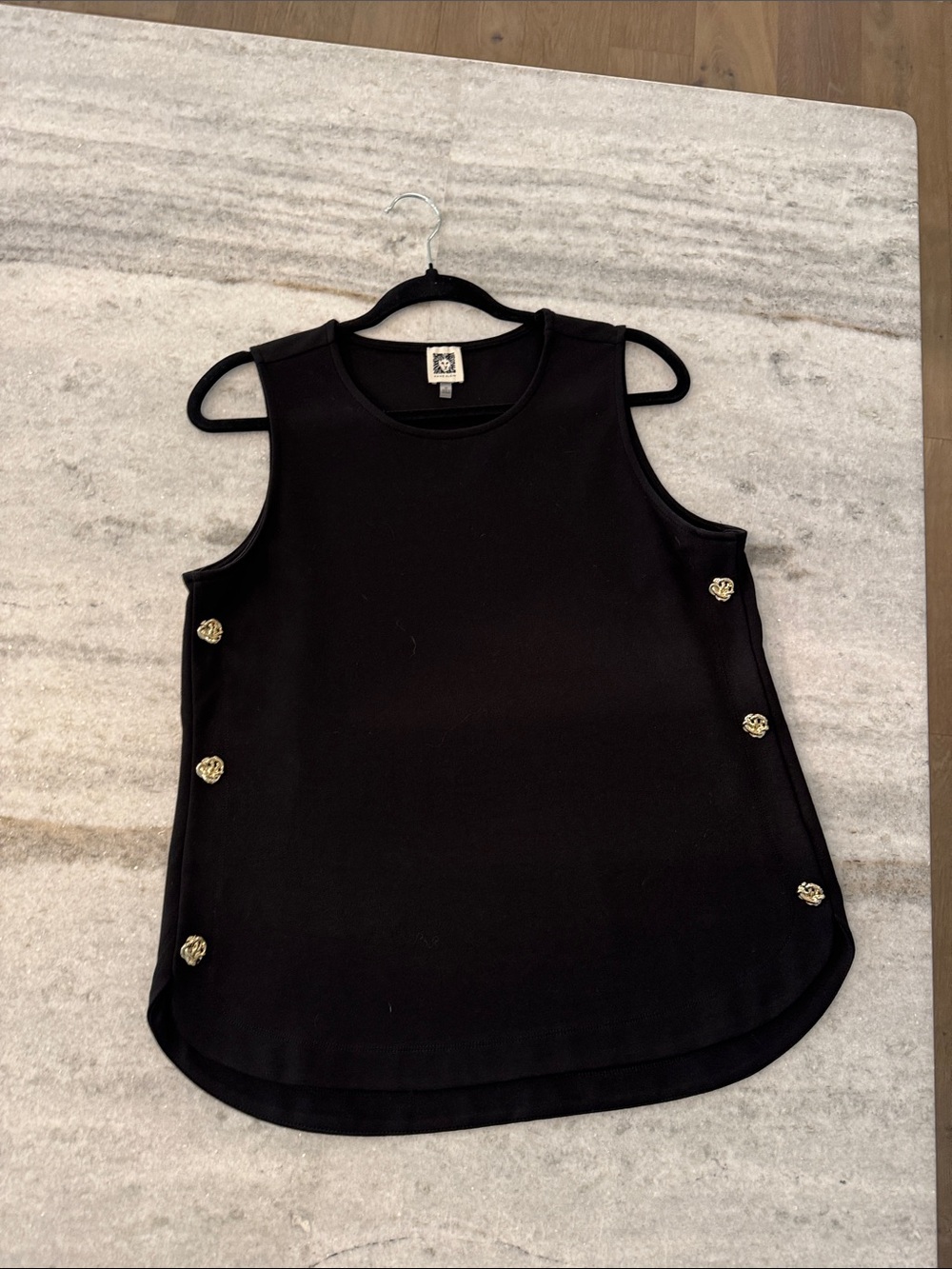 Anne Klein Black Sleeveless Tank with Gold Buttons